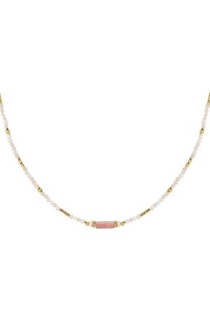 Necklace many beads - Natural stones collection Pink & Gold Stainless Steel h5 