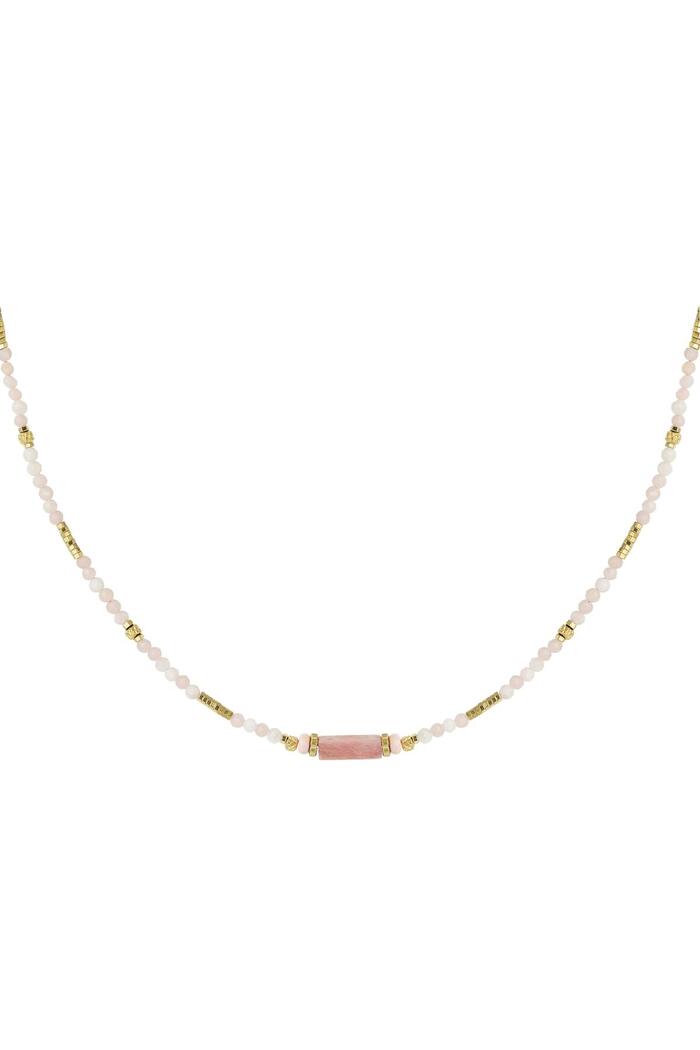 Necklace many beads - Natural stones collection Pink & Gold Stainless Steel 