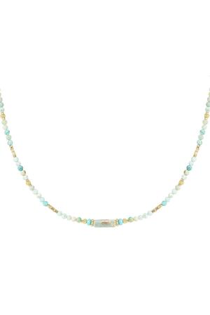 Halskette viele Perlen - Sammlung von Natursteinen Türkis & Gold Edelstahl h5 