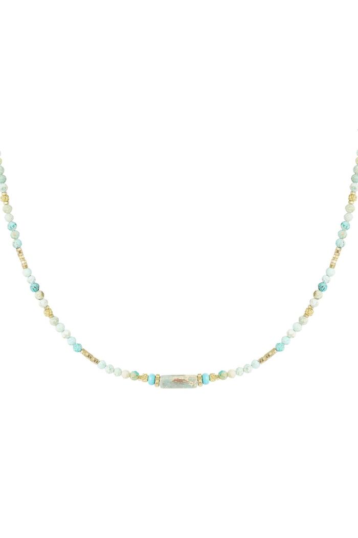 Halskette viele Perlen - Sammlung von Natursteinen Türkis & Gold Edelstahl 