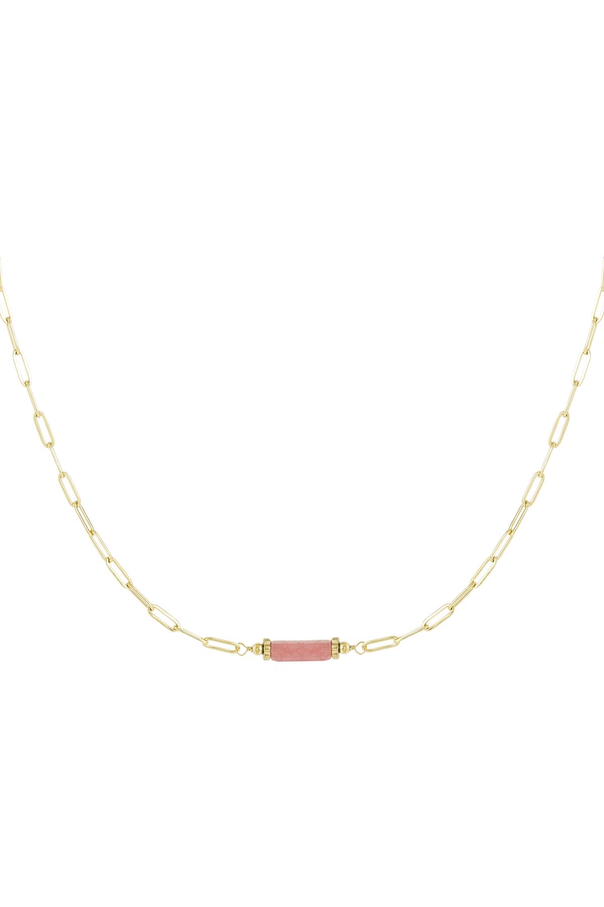 Link chain with stone pendant - Natural stone collection Pink &amp; Gold Stainless Steel
