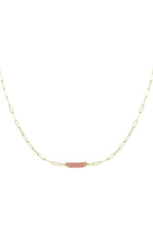 Link chain with stone pendant - Natural stone collection Pink & Gold Stainless Steel h5 