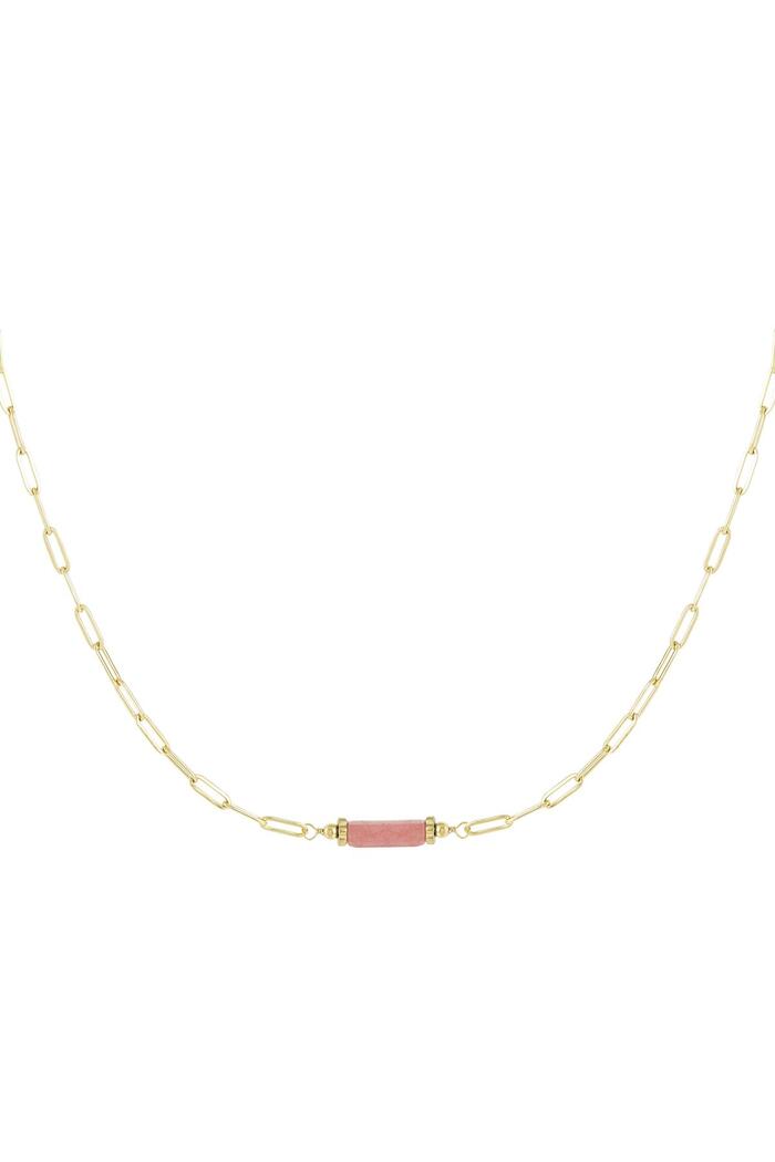 Link chain with stone pendant - Natural stone collection Pink & Gold Stainless Steel 