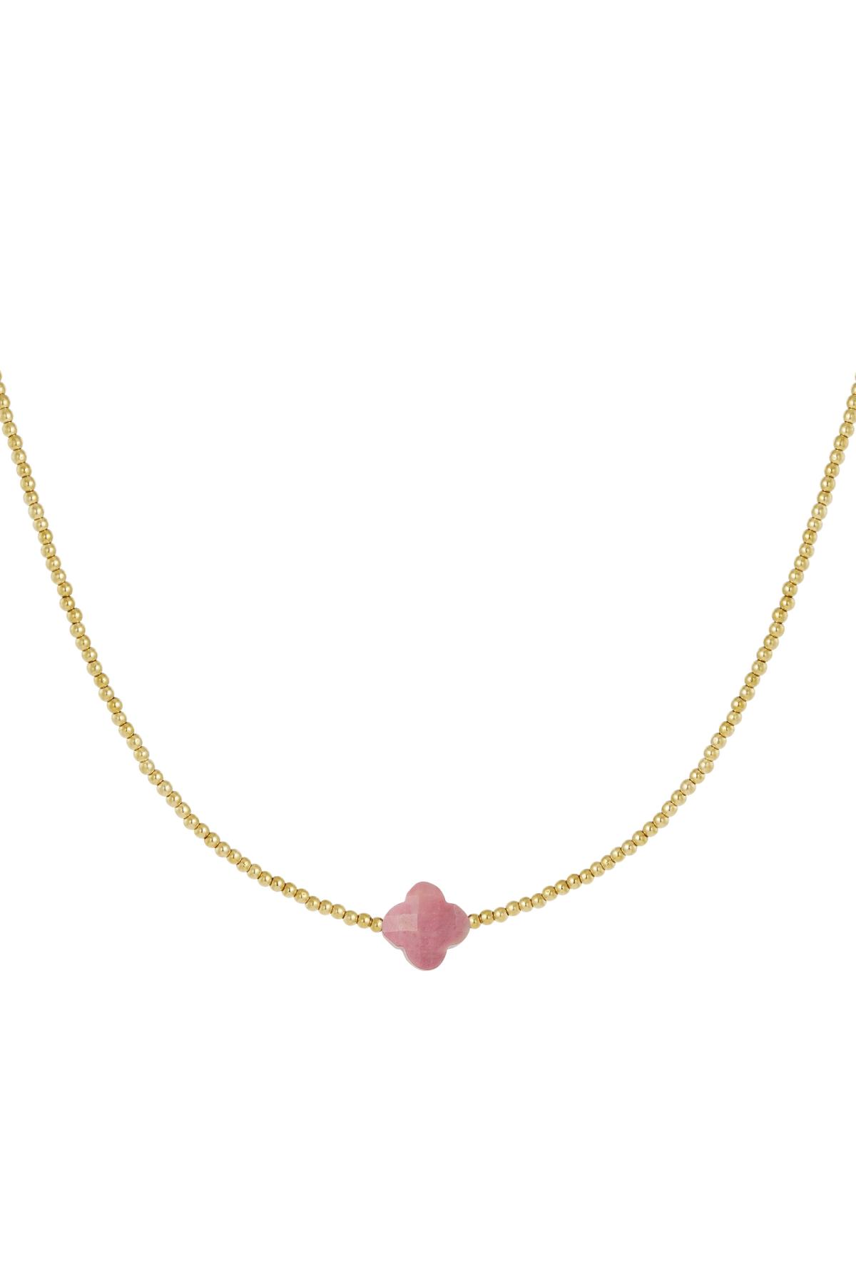 Beaded necklace clover - Natural stones collection Pink & Gold Color Stainless Steel