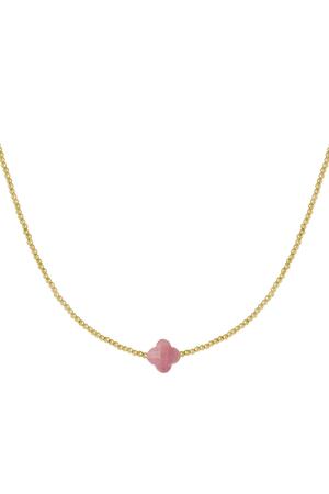 Beaded necklace clover - Natural stones collection Pink & Gold Stainless Steel h5 