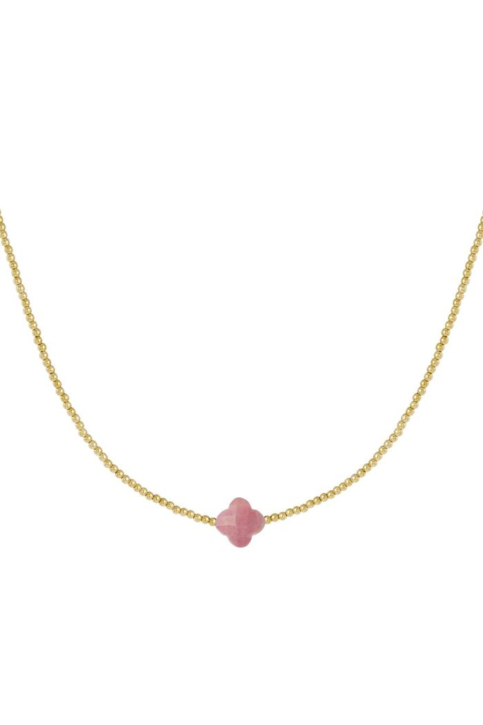 Trifoglio collana di perline - Collezione di pietre naturali Pink & Gold Stainless Steel 