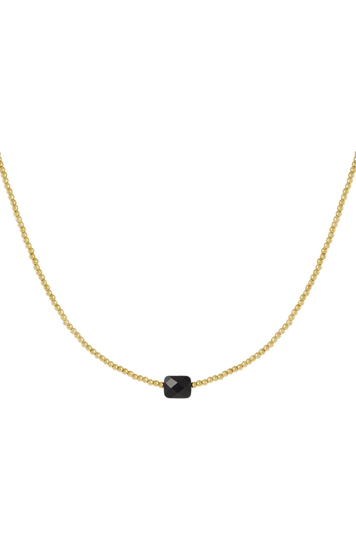 Necklace beads with large stone - Natural stone collection Black &amp; Gold Stainless Steel