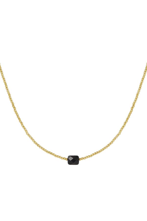 Necklace beads with large stone - Natural stone collection Black & Gold Stainless Steel