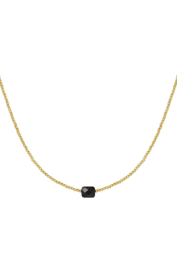 Collar perlas con piedra grande - Colección Piedra natural Negro & Oro Acero inoxidable 