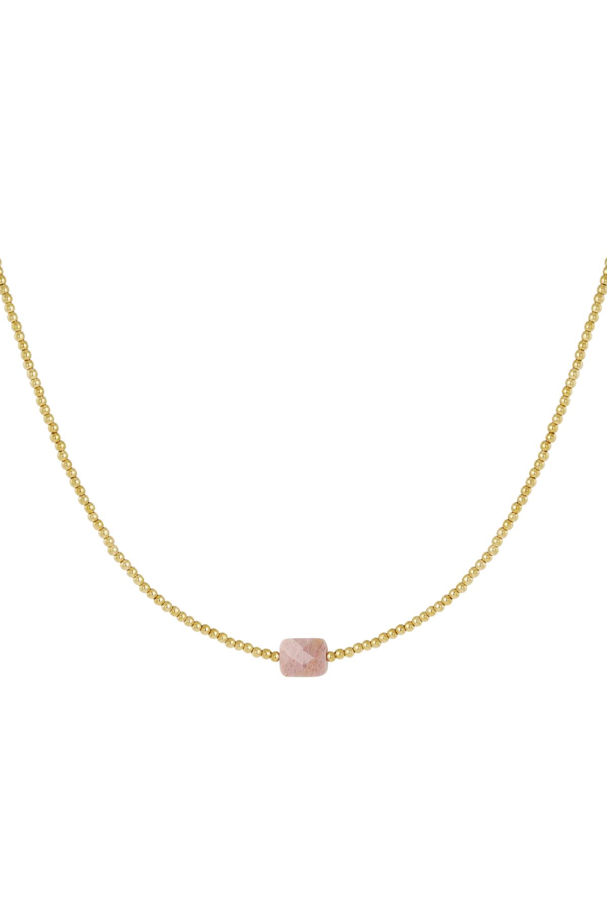 Necklace beads with large stone - Natural stone collection Pink & Gold Stainless Steel h5 