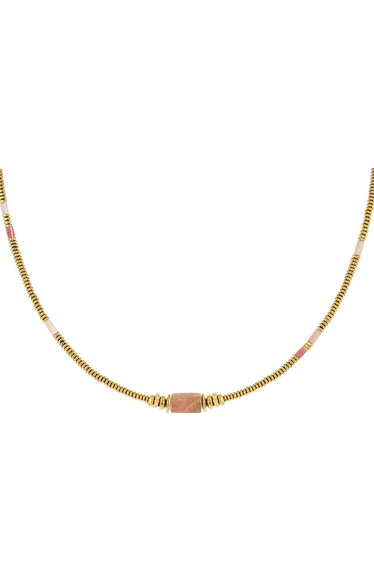 Tılsımlı ince boncuklu kolye - Natural Stones collection Pink & Gold Stainless Steel 