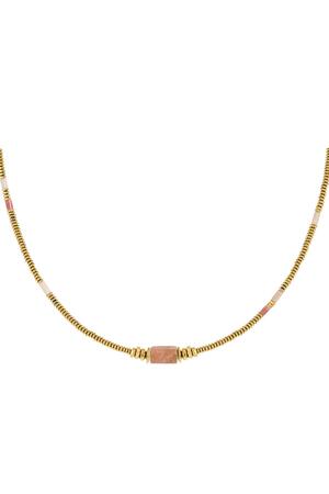 Necklace thin beads with charm - Natural Stones collection Pink & Gold Stainless Steel h5 