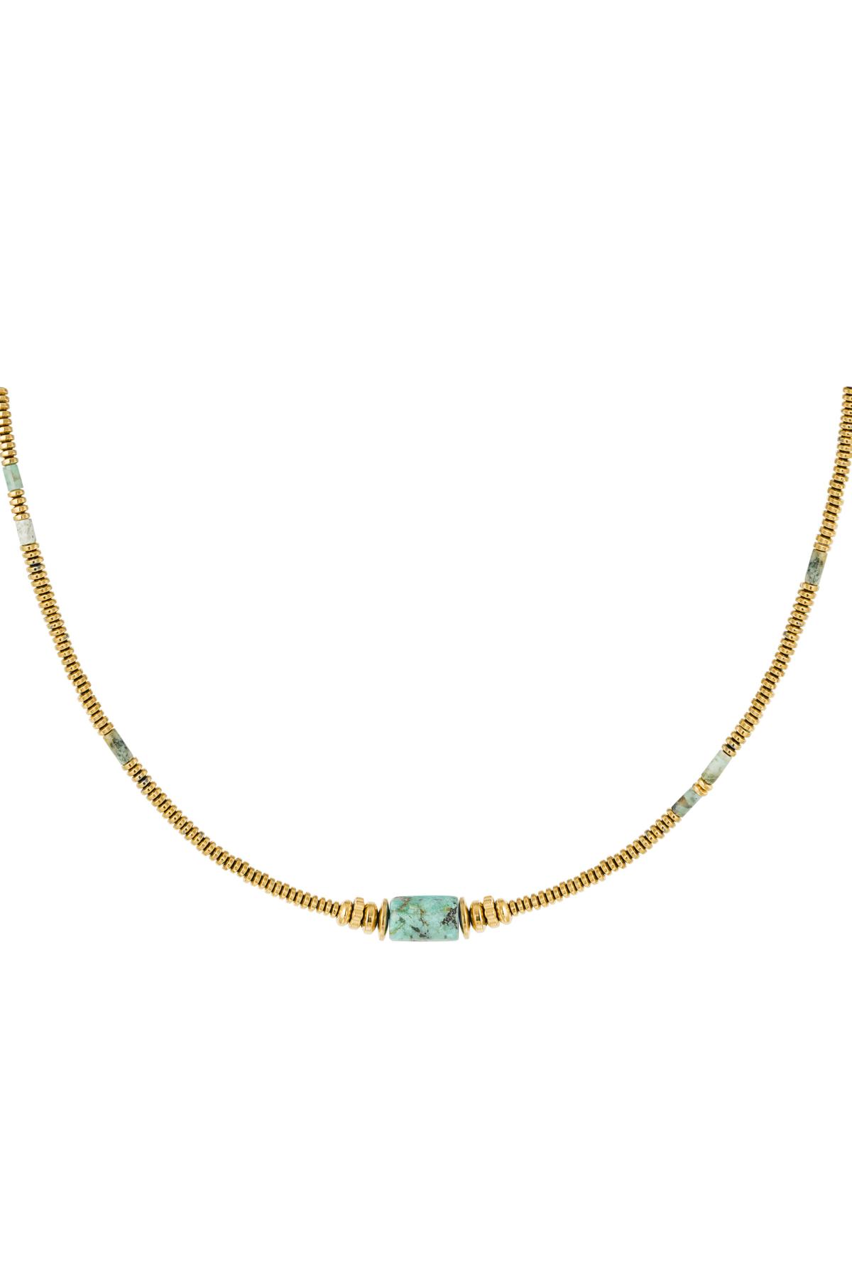 Necklace thin beads with charm - Natural Stones collection Green &amp; Gold Stainless Steel