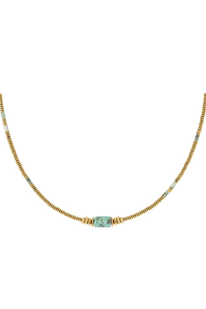 Necklace thin beads with charm - Natural Stones collection Green & Gold Stainless Steel 