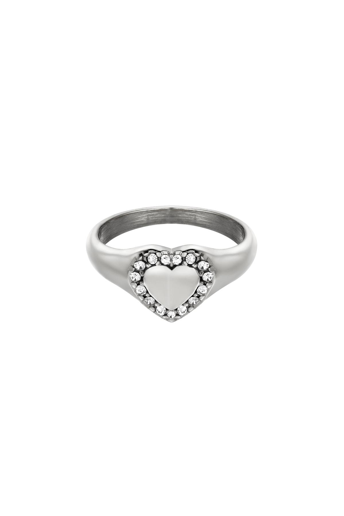 Silver / 16 / Ring Diamond Heart Silver Stainless Steel 16 