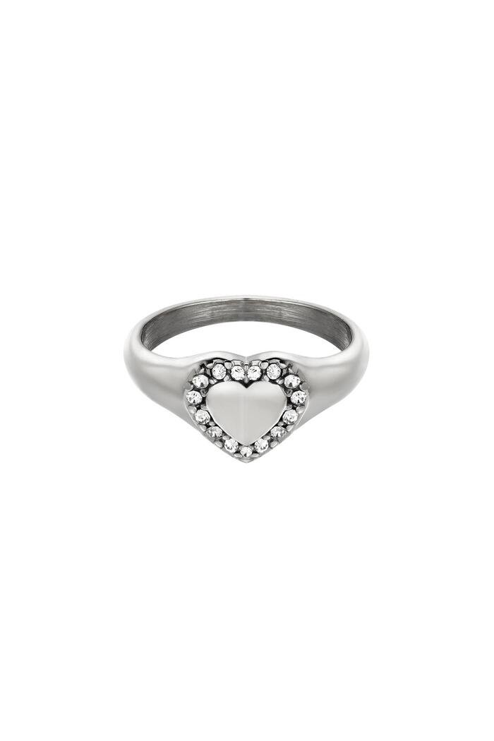 Ring Diamond Heart Silver Stainless Steel 16 