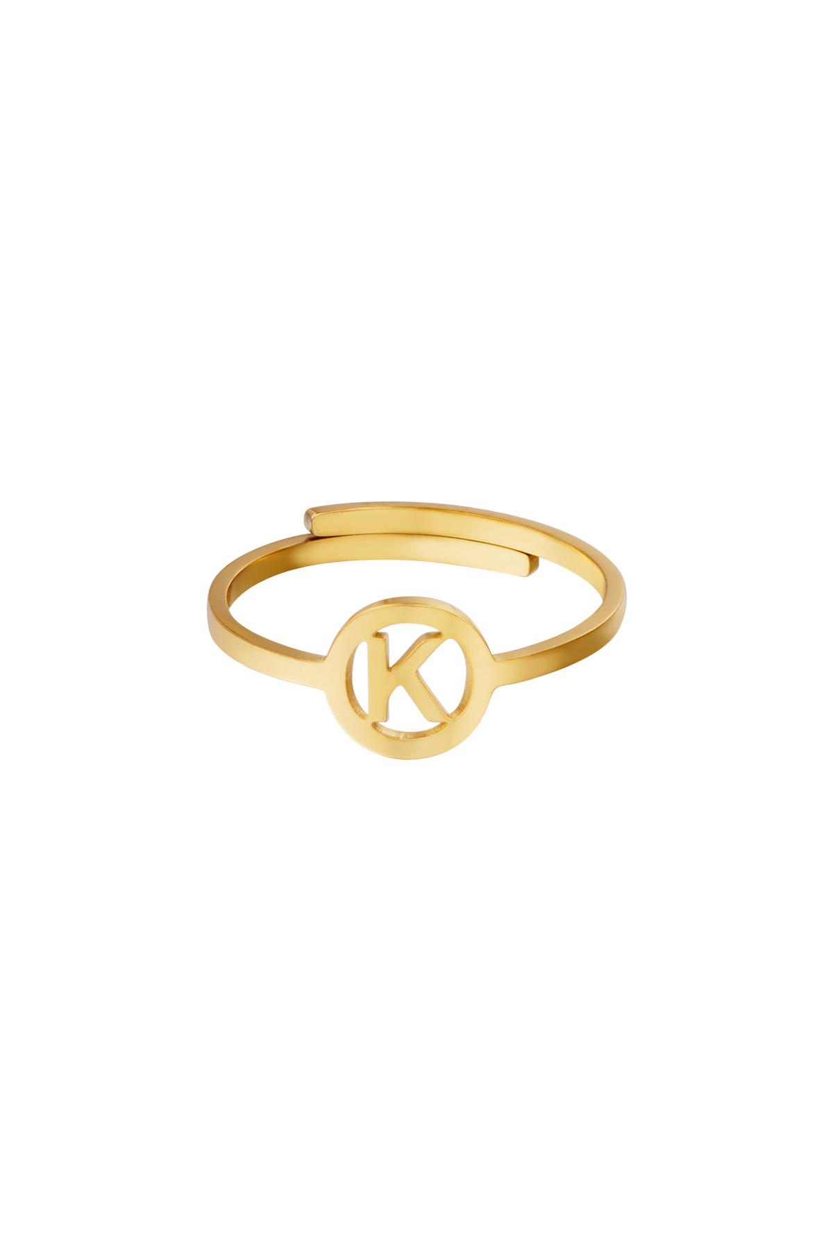 Stainless steel ring initial K Gold color 2