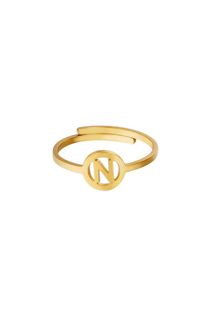 Stainless steel ring initial N Gold 