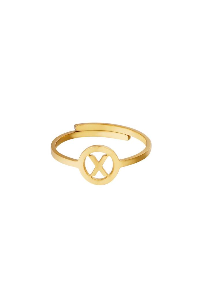 Stainless steel ring initial X Gold 