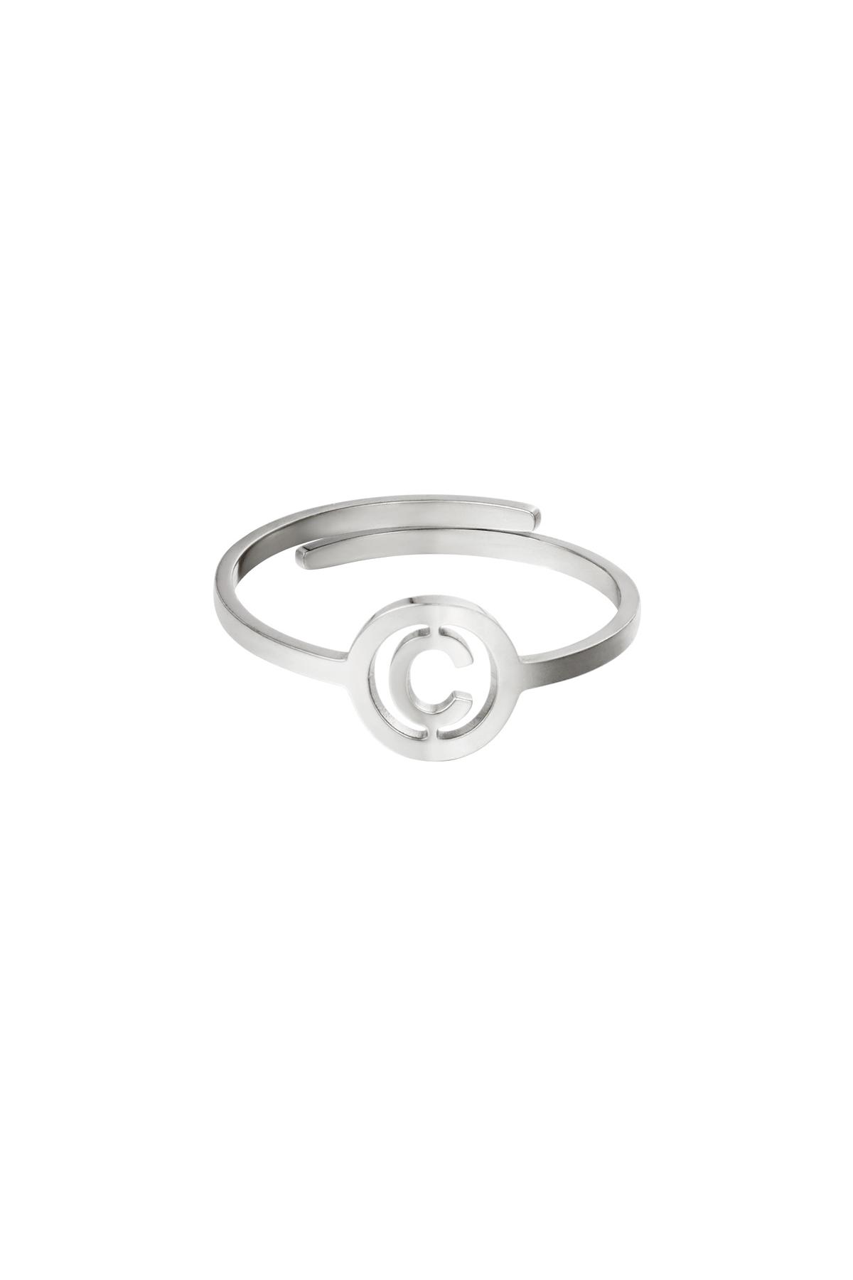 RVS ring initiaal C Zilver Stainless Steel