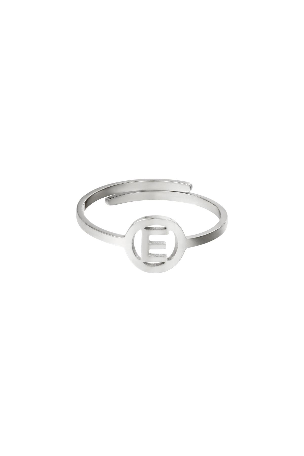 Stainless steel ring initial E Silver color