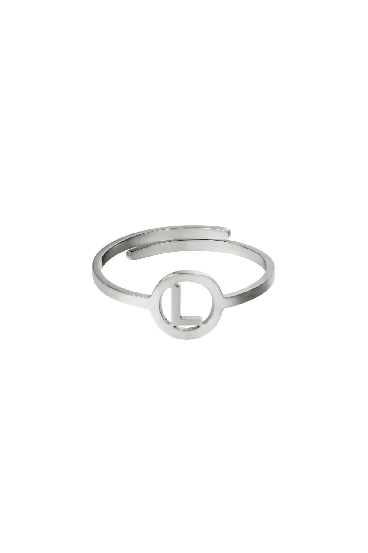 RVS ring initiaal L Zilver Stainless Steel