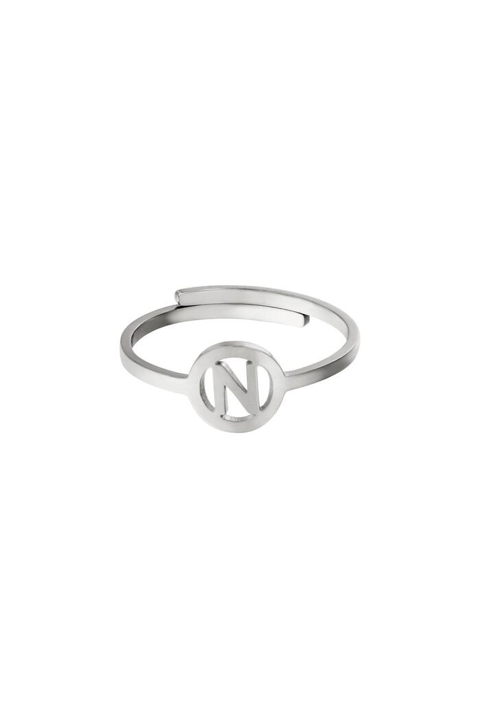Stainless steel ring initial N Silver 