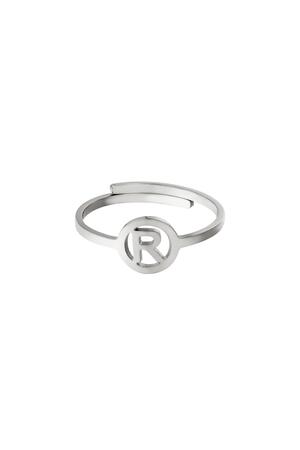 RVS ring initiaal R Zilver Stainless Steel h5 