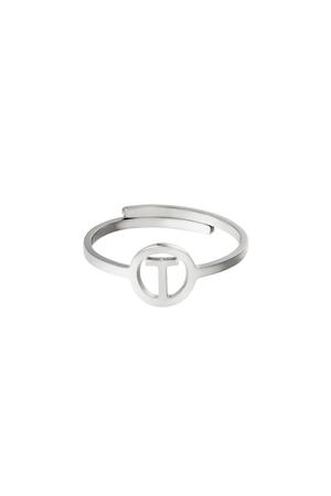 Stainless steel ring initial T Silver h5 