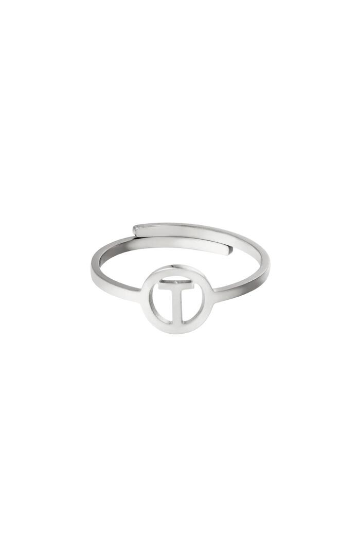 Stainless steel ring initial T Silver 