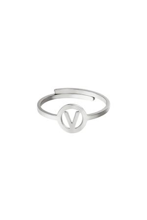 RVS ring initiaal V Zilver Stainless Steel h5 