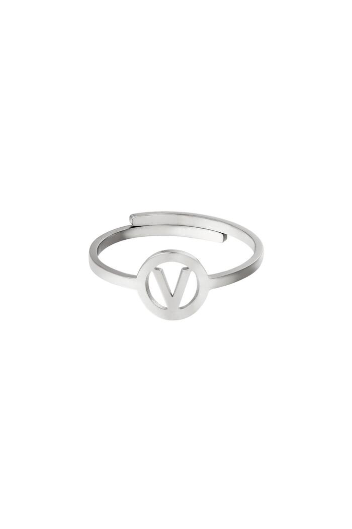 Stainless steel ring initial V Silver 
