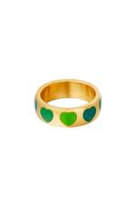 Green / 16 / Stainless steel ring with hearts Green 16 