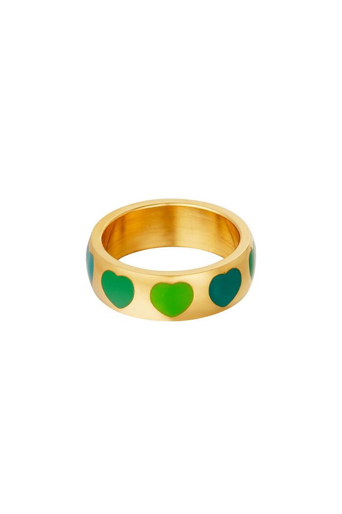 Stainless steel ring with hearts Green 16 