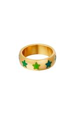Green / 16 / Stainless steel ring with stars Green 16 