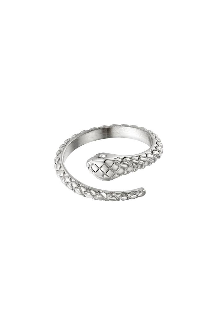 Stainless steel ring snake with zircon stone Silver One size 