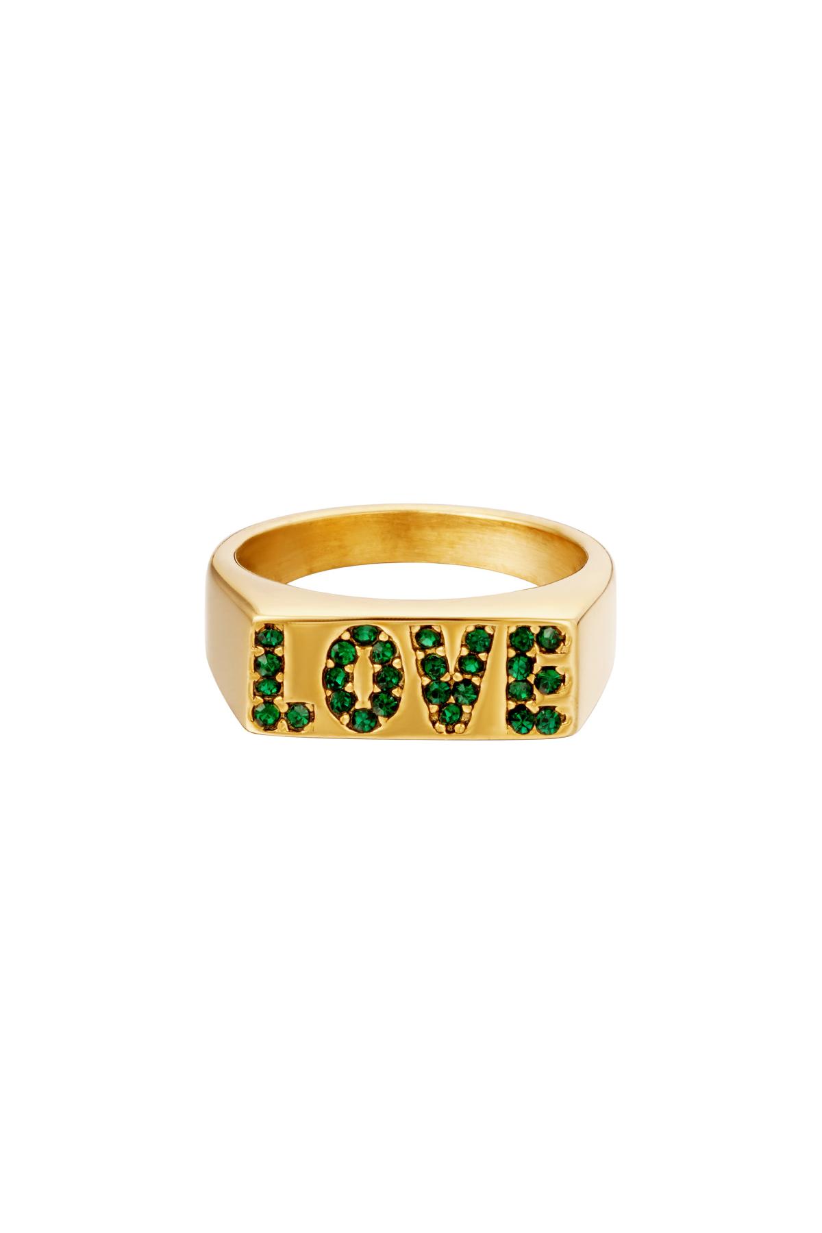 Stainless steel ring love with zircon details Green 16