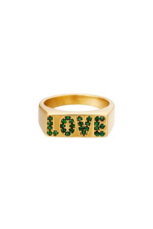 Stainless steel ring love with zircon details Green 16 h5 