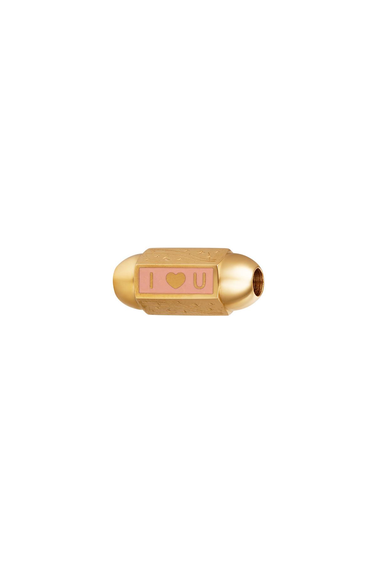 Stainless steel bead 'I love you' pink Gold