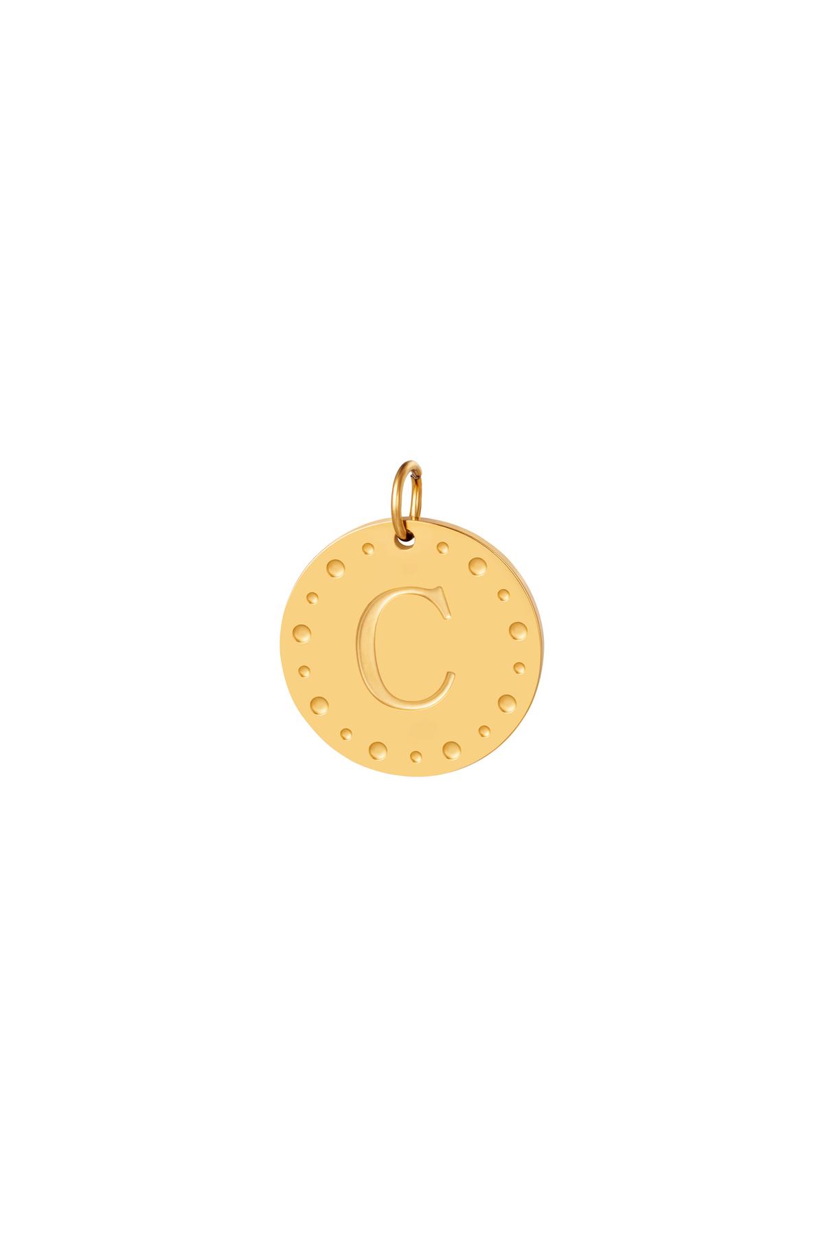 Gold / Circle charm initial C Gold Stainless Steel 