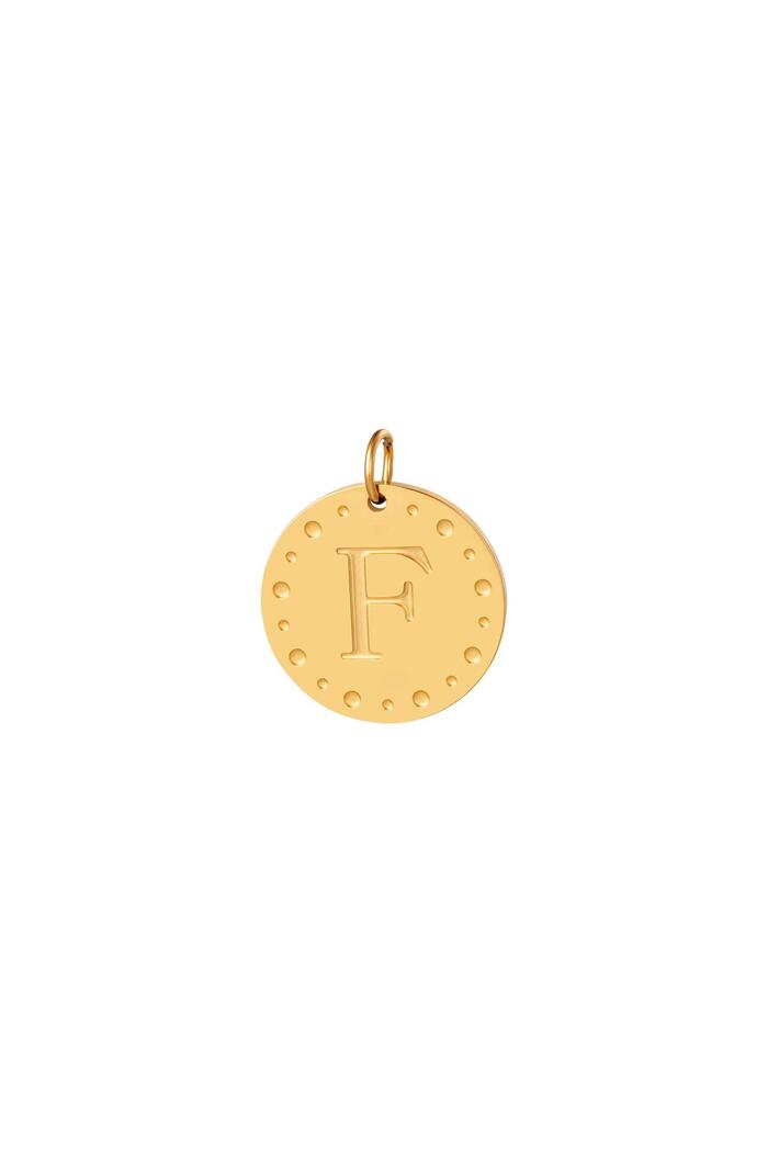 Circle charm initial F Gold Stainless Steel 