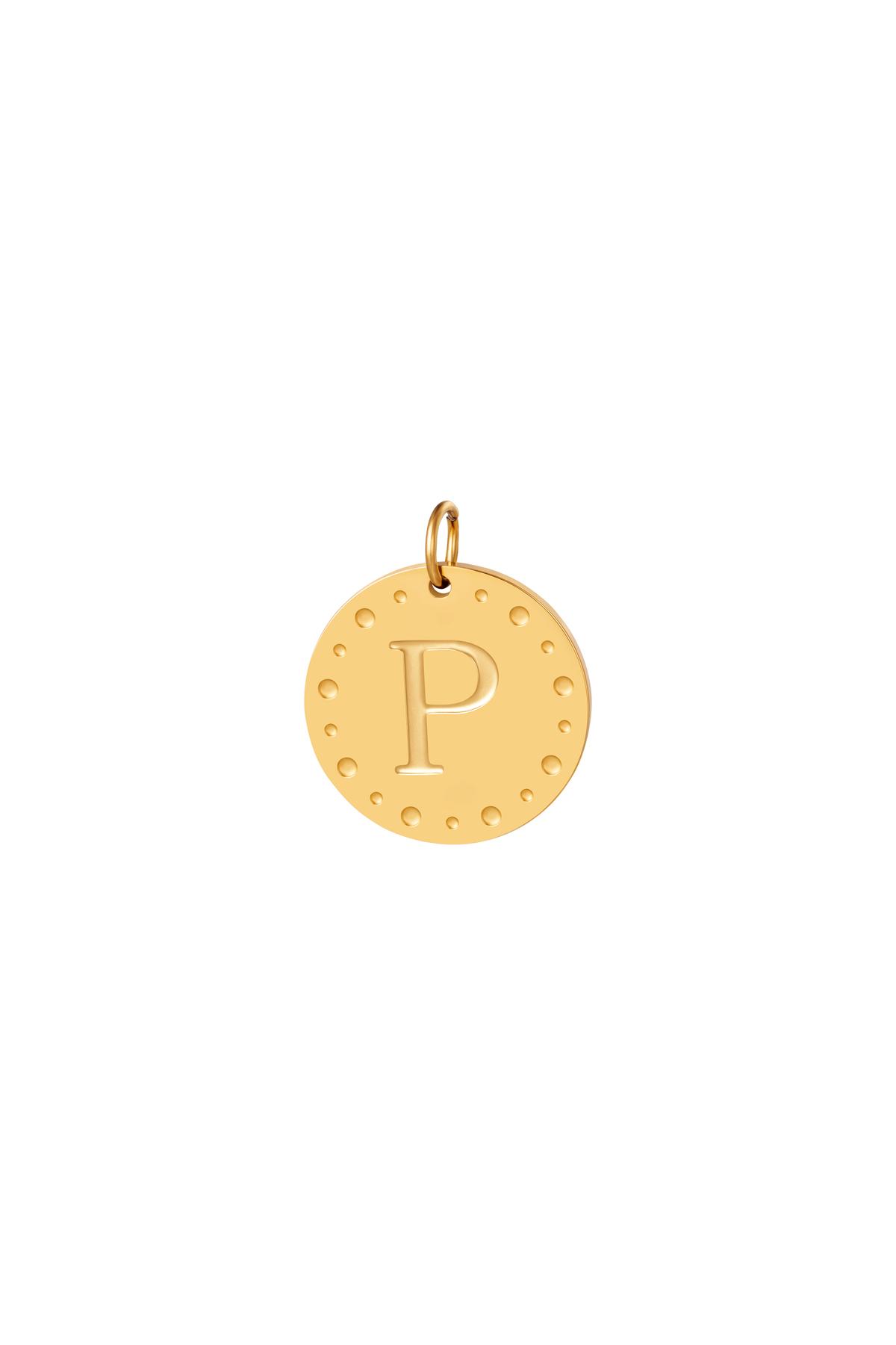 Gold / Circle charm initial P Gold Stainless Steel Picture8