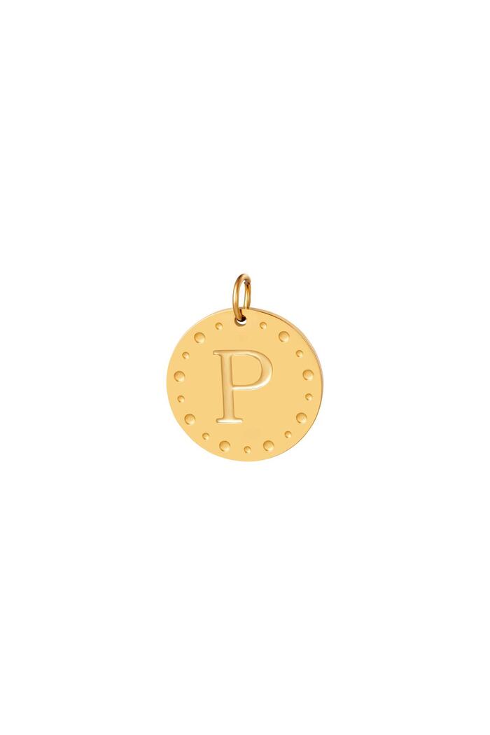 Circle charm initial P Gold Stainless Steel 