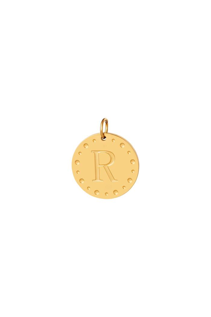 Circle charm initial R Gold Stainless Steel 