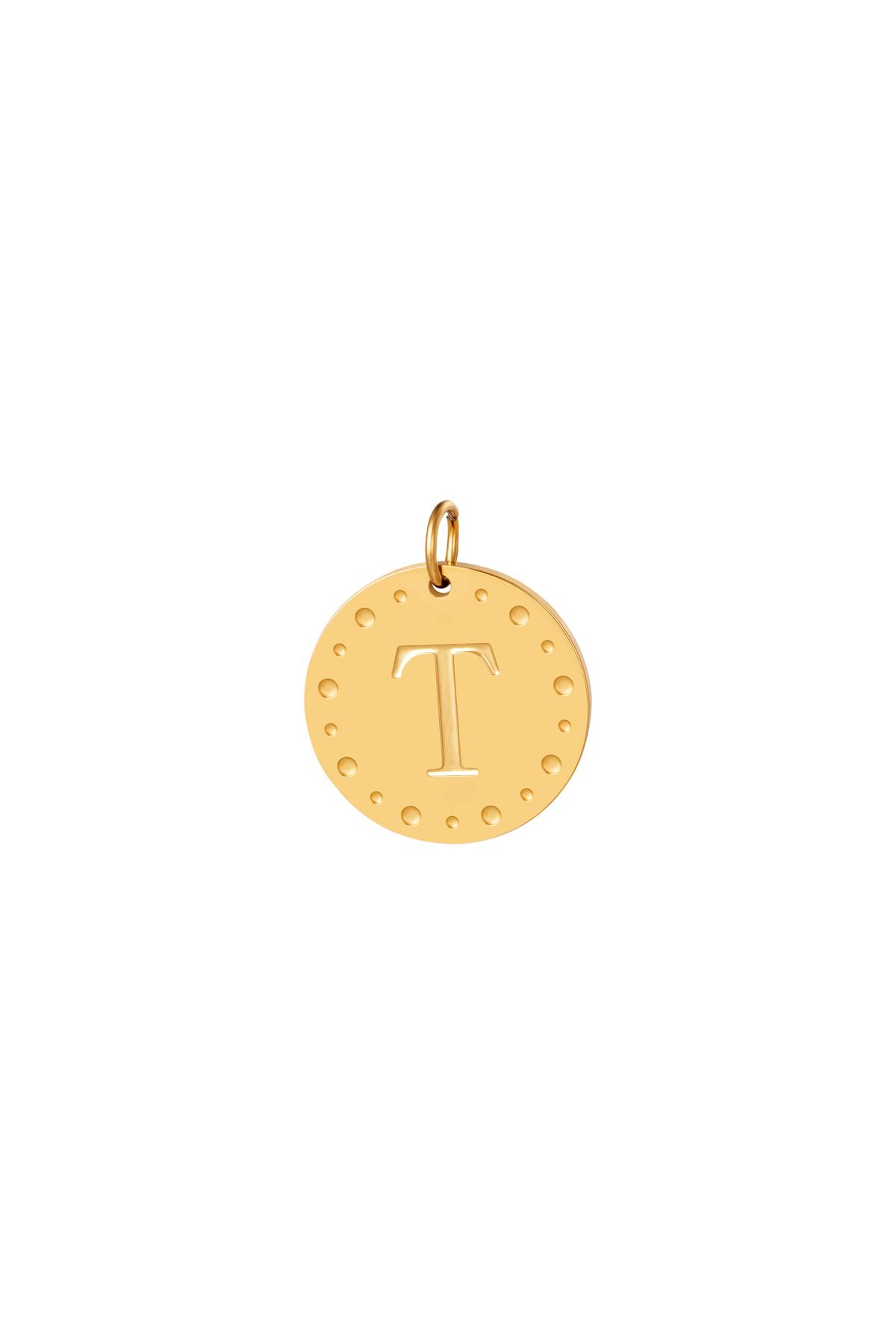 Gold / Circle charm initial T Gold Stainless Steel Picture20