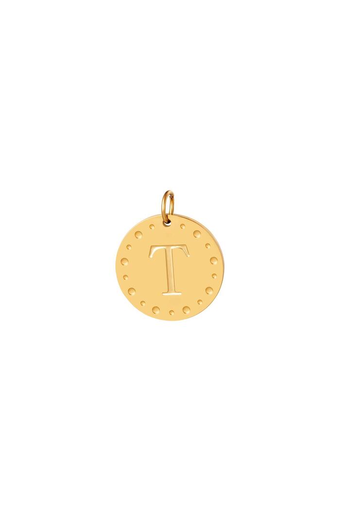 Circle charm initial T Gold Stainless Steel 