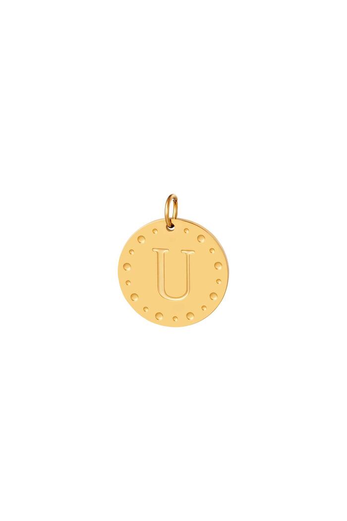 Circle charm initial U Gold Stainless Steel 