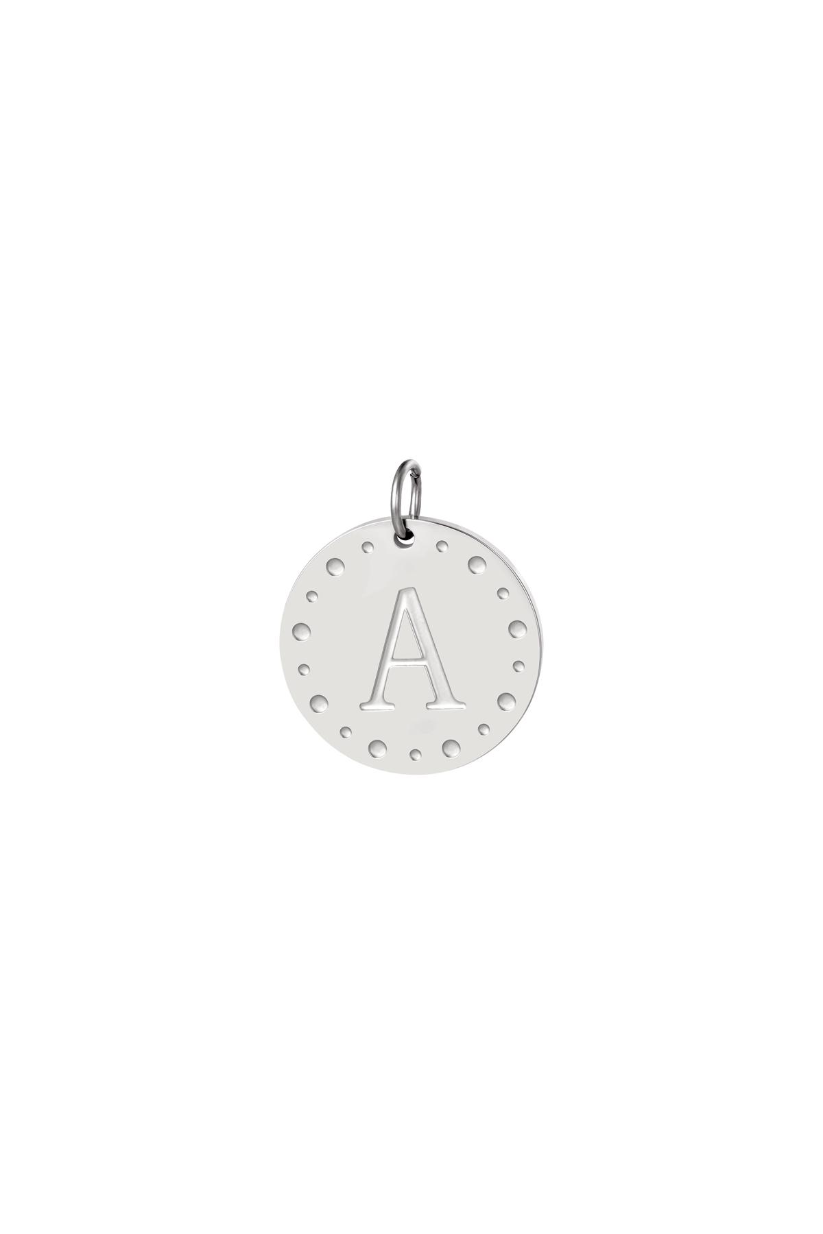 Circle charm initial A Silver Stainless Steel