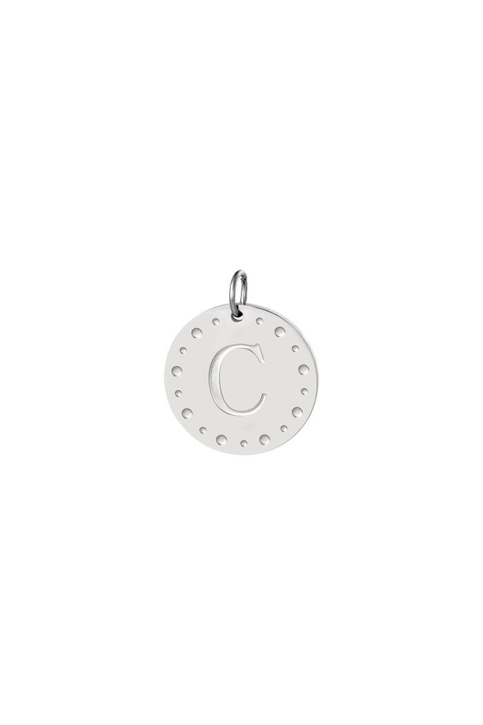 Circle charm initial C Silver Stainless Steel 