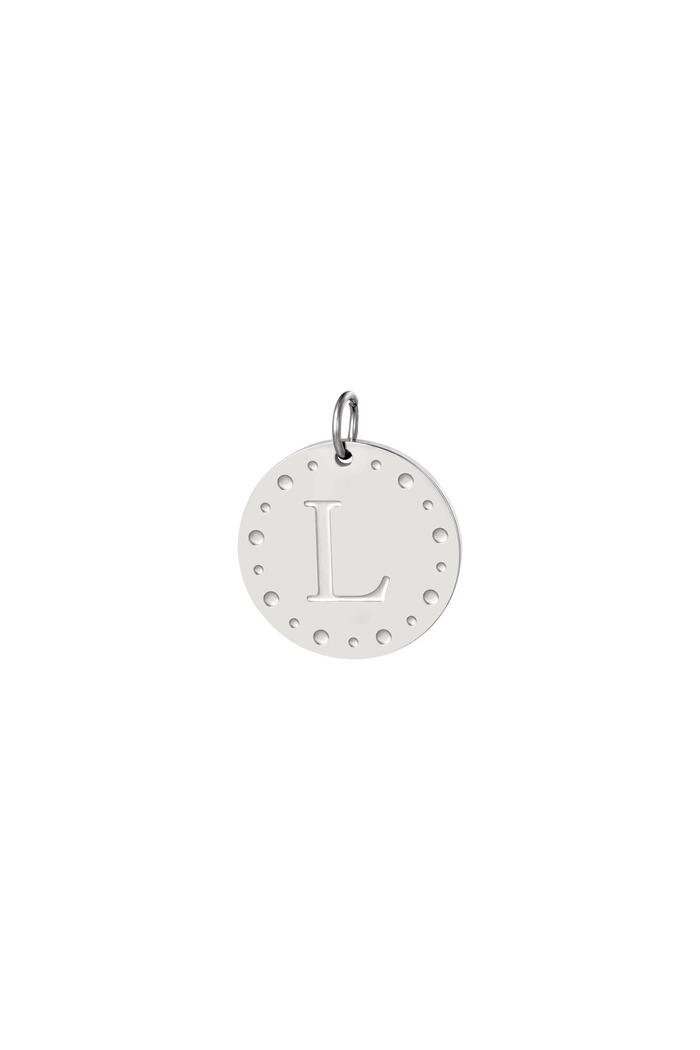 Circle charm initial L Silver Stainless Steel 